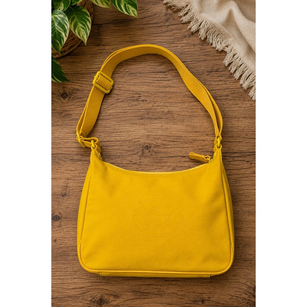 Vintage Lacoste Yellow Shoulder Bag Embossed Logo Y2K Sport Adjustable Strap